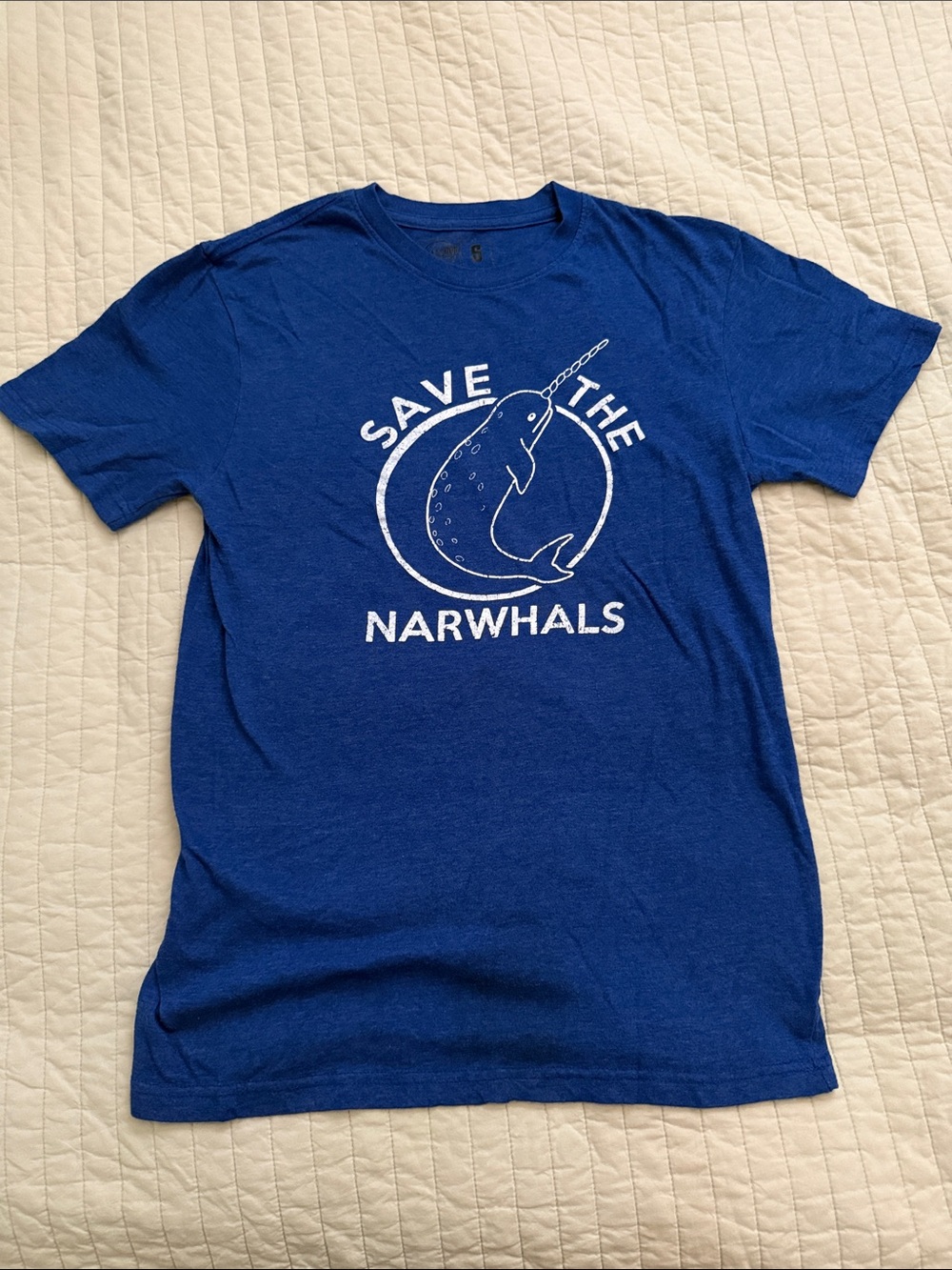 Crazy Dog T-Shirts Blue "Save the Narwhals" Short Sleeve Tee
